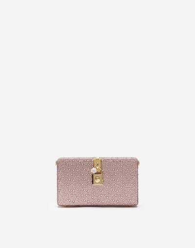 Dolce & Gabbana Dolce Box Clutch With Heat-applied Rhinestones In Pink