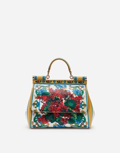 Dolce & Gabbana Medium Sicily Bag In Printed Dauphine Calfskin In Majolica Print