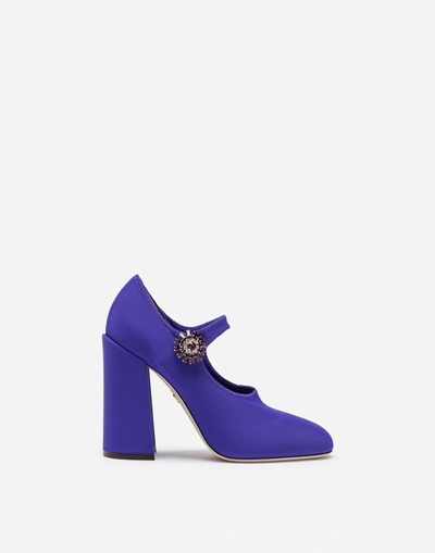 Dolce & Gabbana Stretch Lycra Mary Janes With Bejeweled Button In Purple