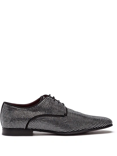 Dolce & Gabbana Derby In Suede With All-over Rhinestones In Black/silver