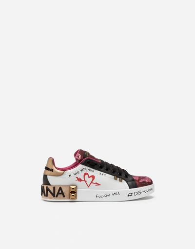 Dolce & Gabbana Portofino Sneakers In Mix Of Materials With Applications In Multicolor