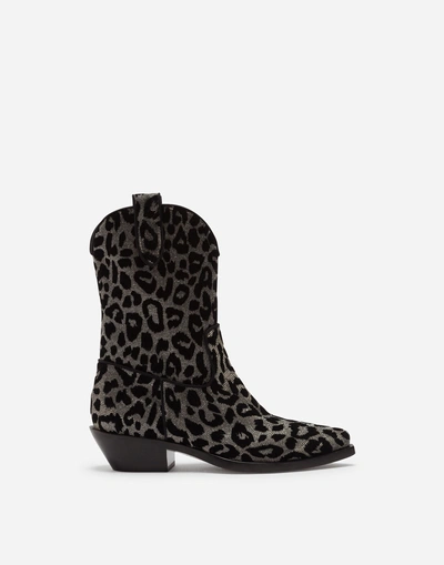 Dolce & Gabbana Gaucho Boots In Color-changing Leopard Fabric In Silver