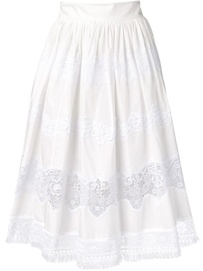 Dolce & Gabbana Tiered Lace Poplin Skirt In White