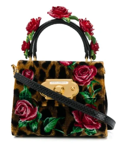 Dolce & Gabbana Small Velvet-stitch Welcome Bag In Black