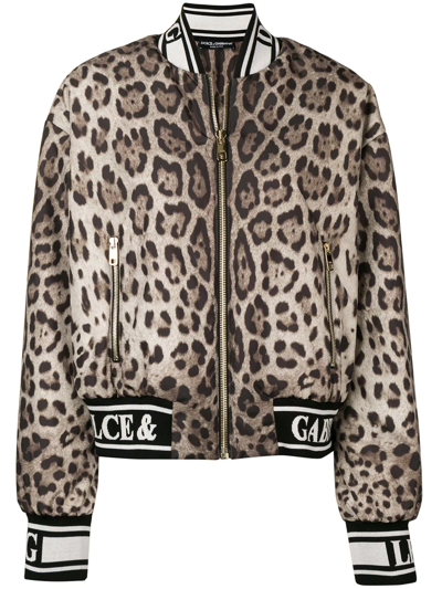 Dolce & Gabbana Leopard-print Sequined Woven Bomber Jacket In Animal Print