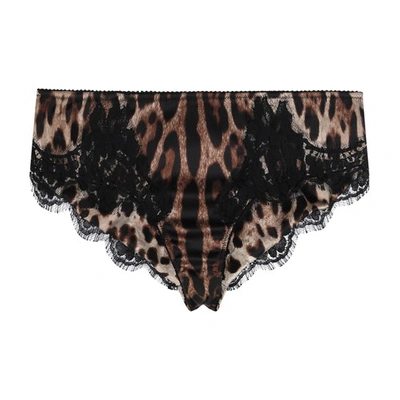 Dolce & Gabbana Leopard-print Satin Briefs With Lace Detailing In Leo_new