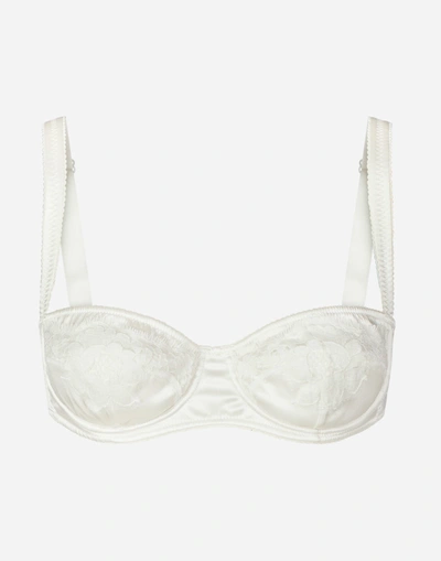 Dolce & Gabbana Semi-padded Satin Balconette Bra With Lace In