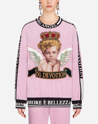 Dolce & Gabbana Cotton Sweatshirt With Embroidery In Pink