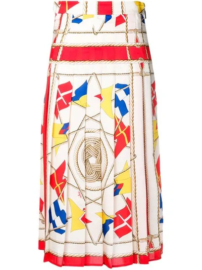 Msgm Pleated Midi Skirt In Neutrals