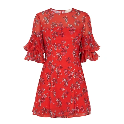 Keepsake Heart And Soul Floral-print Chiffon Dress In Red