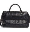 Fendi Boston Logo Embossed Lambskin Leather Satchel - Black In Nero/ Oro Vibrant