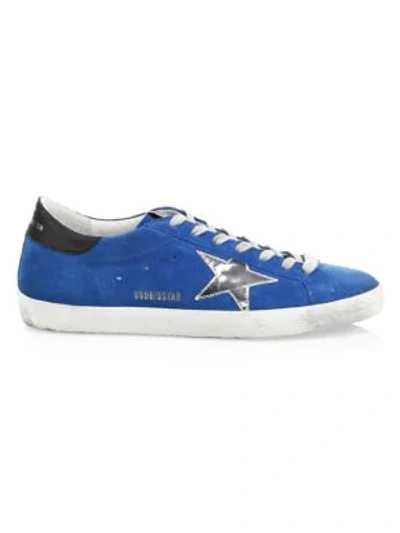 Golden Goose Men's Electric Superstar Leather Sneakers In Blue Electric Silver