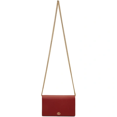 Gucci Red Mini Gg Marmont Chain Bag In 6433 Hibisc