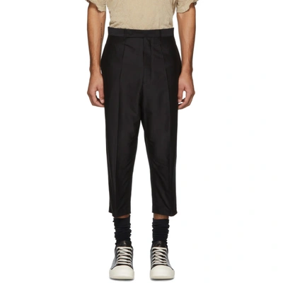Rick Owens Black Cropped Silk Astaires Trousers In 09 Black
