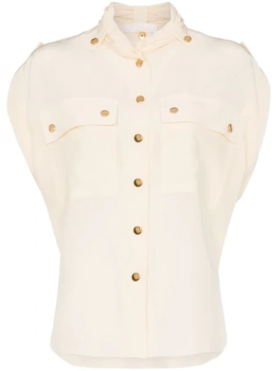 Chloé Silk Button Up Sleeve Top In Neutrals