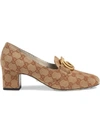 Gucci Original Gg Canvas Block-heel Loafer Pumps In Beige