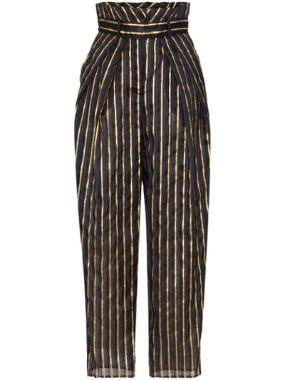 Alexandre Vauthier High Waist Striped Linen Blend Trousers In Blue