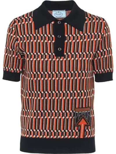 Prada Jacquard Polo Shirt In Orange