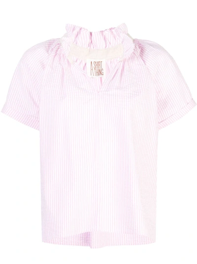 A Shirt Thing Striped V-neck Blouse - Pink