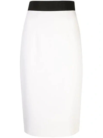 Milly Contrast Waist Pencil Skirt In White