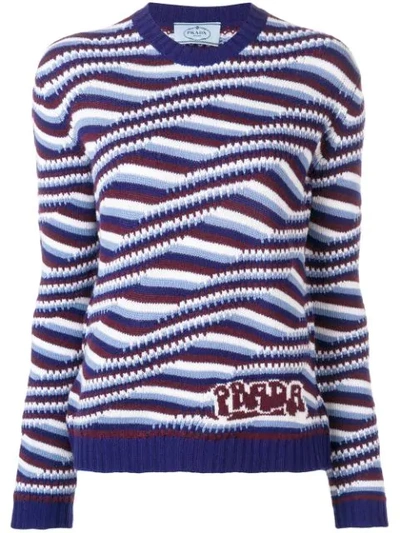Prada Cashmere Geometric Stripes Sweater In Blue