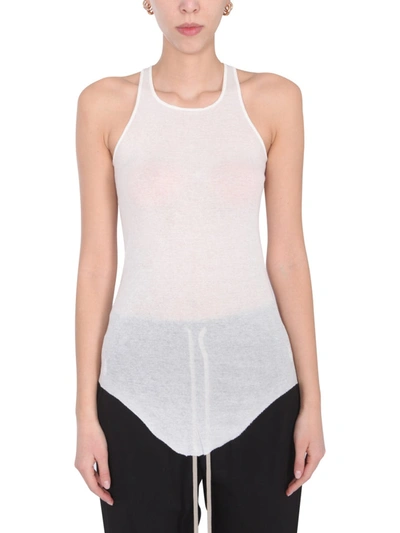 Rick Owens Off-white Silk Rib Classic Tank Top In Natural