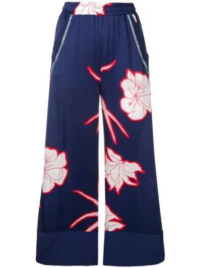 Pinko Flower Print Flare Trousers In Blue