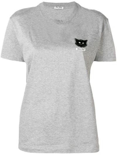 Miu Miu Cat Embellished T In Grey