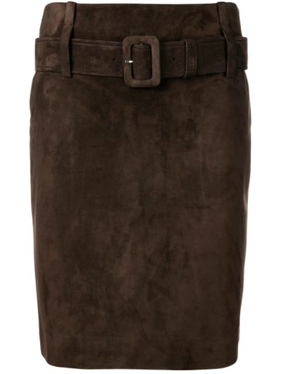 Prada Belted Midi Skirt In Brown