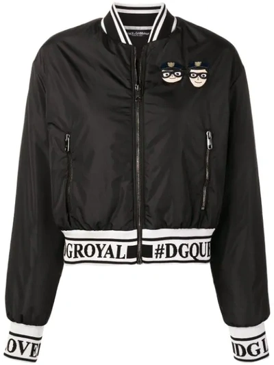 Dolce & Gabbana Designer Patch Bomber Jacket In Black