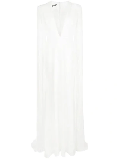 Alex Perry Plunge Cape Gown In White