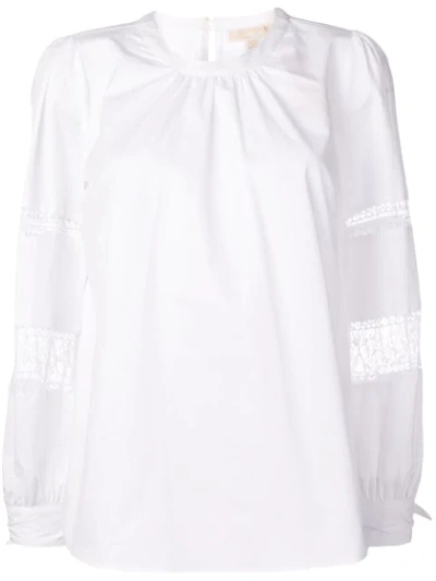 Michael Kors Lace-paneled Cotton-poplin Top In White