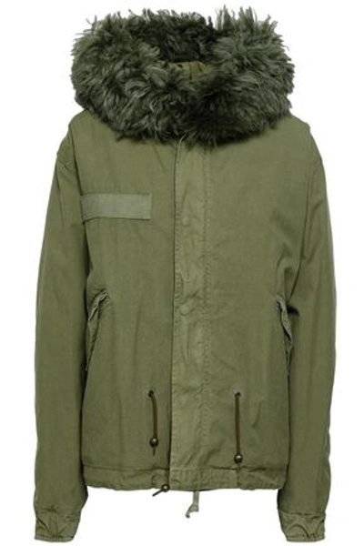 Mr & Mrs Italy Woman Shearling-trimmed Cotton-canvas Hooded Jacket Army Green