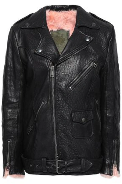 Mr & Mrs Italy Woman Shearling-lined Textured-leather Biker Jacket Black