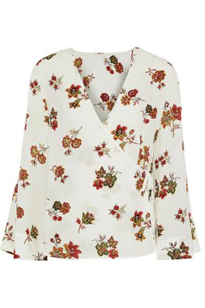 A.l.c Ray Floral-print Silk-crepe Wrap Blouse In Ivory