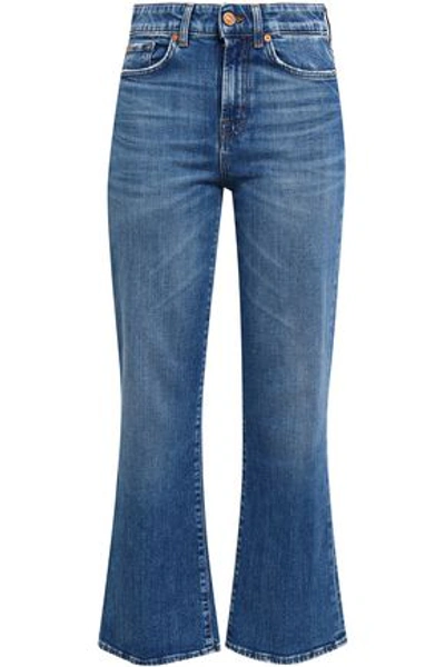 7 For All Mankind Faded High-rise Kick-flare Pants In Mid Denim
