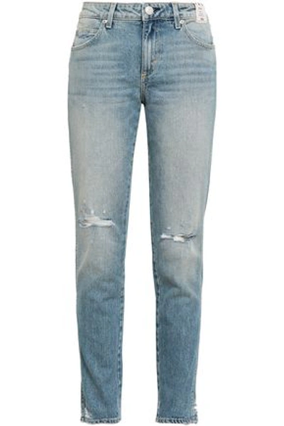 Amo Woman Distressed Mid-rise Slim-leg Jeans Mid Denim