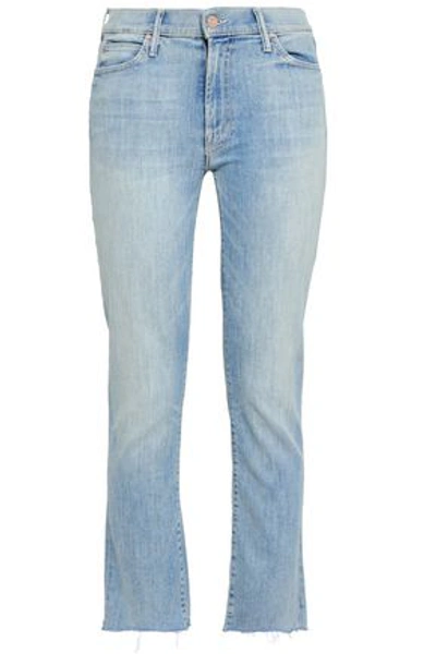 Mother Woman Frayed High-rise Straight-leg Jeans Light Denim