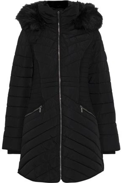 Dkny Woman Faux Fur-trimmed Quilted Shell Hooded Coat Black