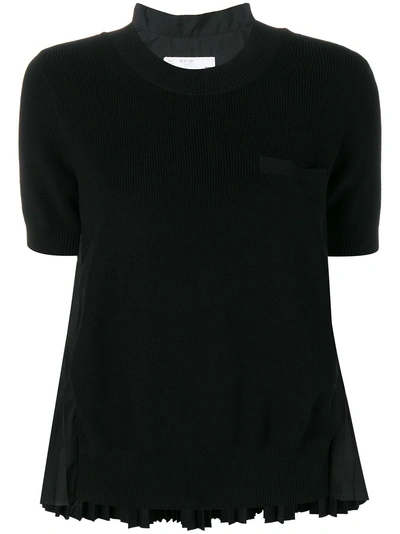 Sacai Pleated Back Knitted Top In Black
