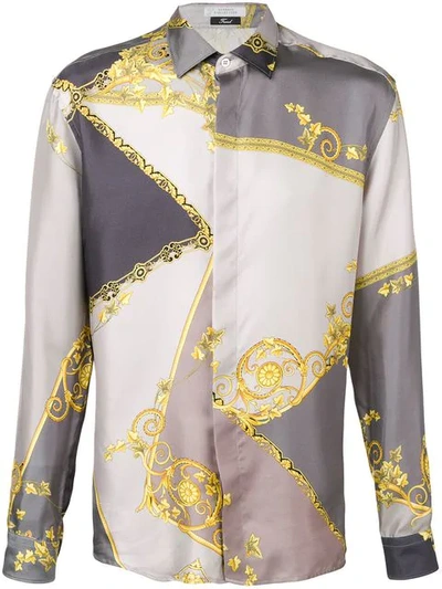 Versace Gold Leaf Print Shirt In Grey Print