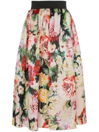 Dolce & Gabbana Organza Floral Print Midi Skirt In Multicolour