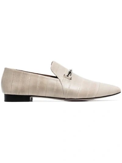 Newbark Ivory Julia Buckle Embellished Leather Loafers In White