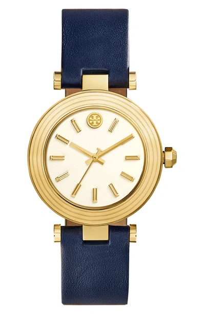 Tory Burch Classic T Stainless Steel Watch, Navy/golden In Blue