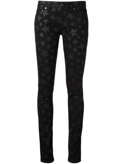 Saint Laurent Stars Print Cotton Denim Jeans In Black Blk Shiny Stargrigio