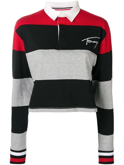 Tommy Jeans Striped Polo Shirt In Black