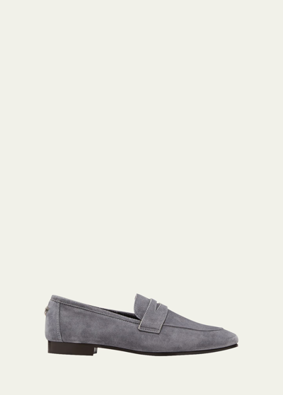 Bougeotte Flaneur Suede Flat Loafers In Grey