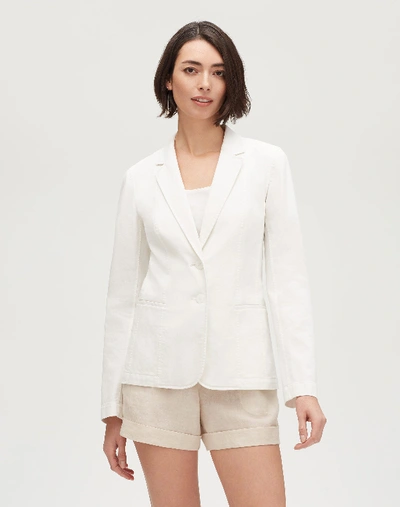 Lafayette 148 Vangie Rattan-weave Button-front Linen Jacket In Cloud