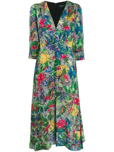 Saloni Eve Floral-print Silk Crepe De Chine Midi Dress In Multicolor