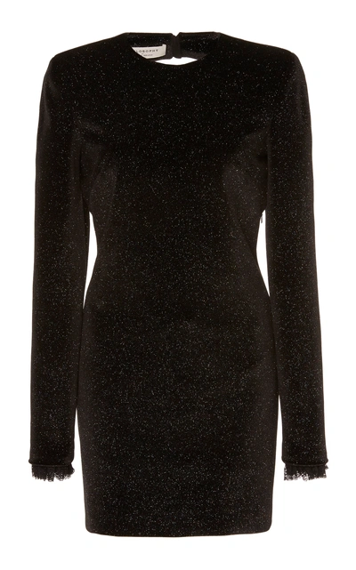 Philosophy Di Lorenzo Serafini Glittered Lace-trimmed Velvet Mini Dres In Black